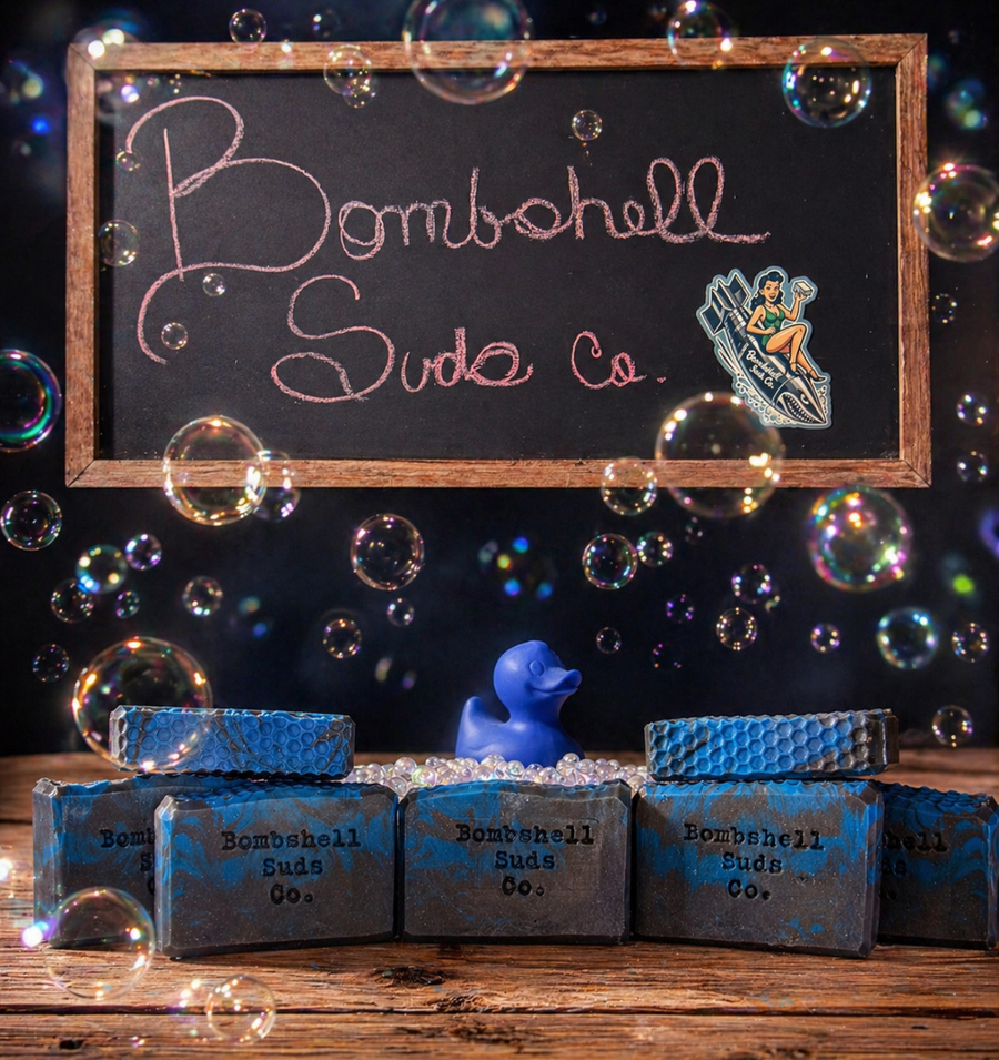 The Bouncer premium handcrafted cold-process soap bar by Bombshell Suds Co, with whiskey, tobacco, oud, vanilla, amber, and sandalwood notes