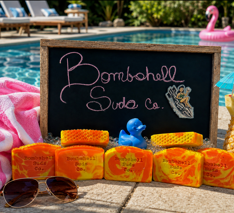 Summer Days handcrafted cold-process soap bar by Bombshell Suds Co, scented with bergamot and pink grapefruit