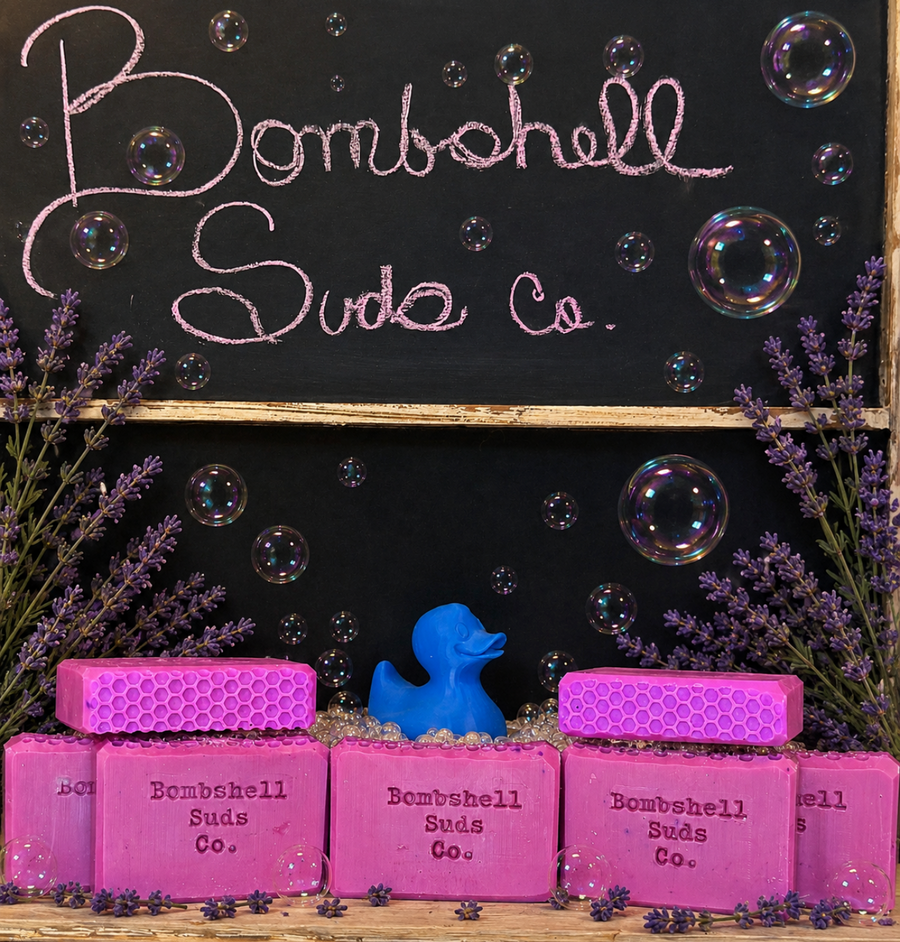 Lavender handmade cold-process soap bar by Bombshell Suds Co