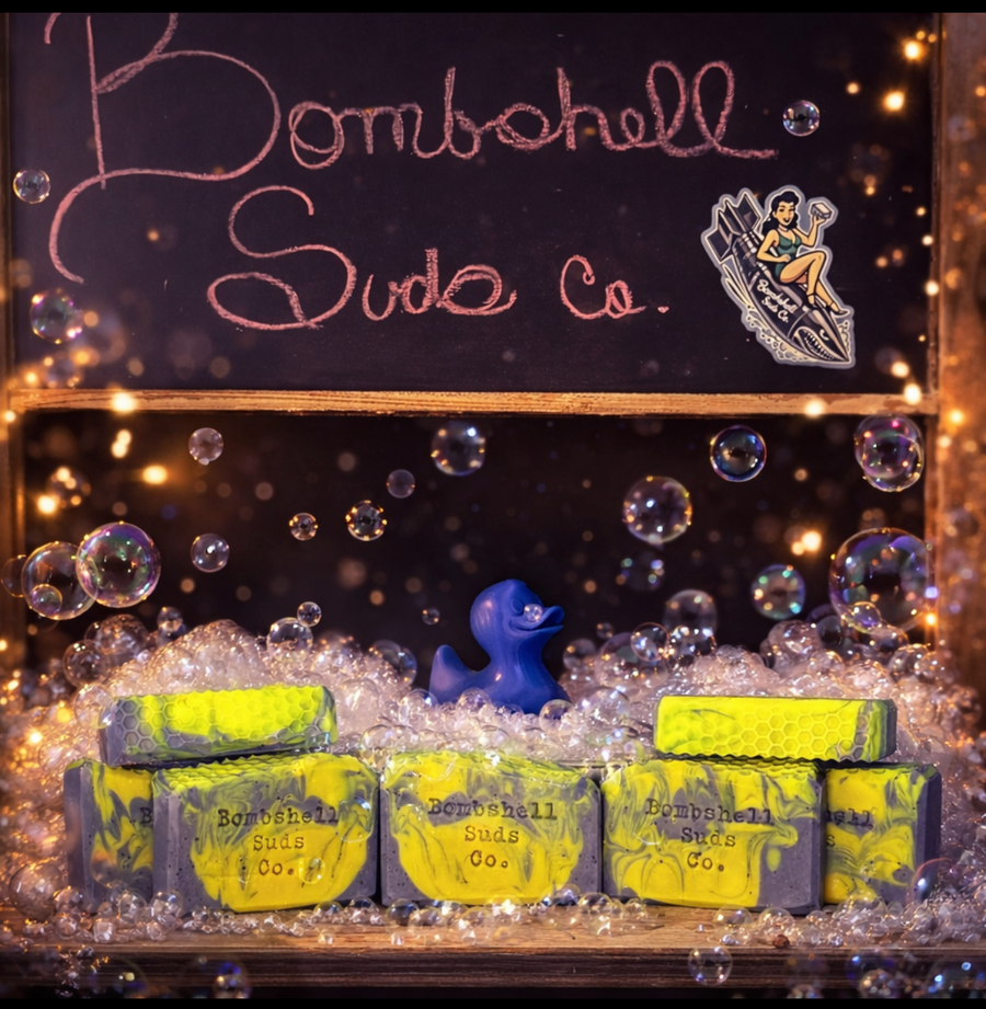 Man Cave handcrafted cold-process soap bar by Bombshell Suds Co, scented with rosemary, cedarwood, and tea tree